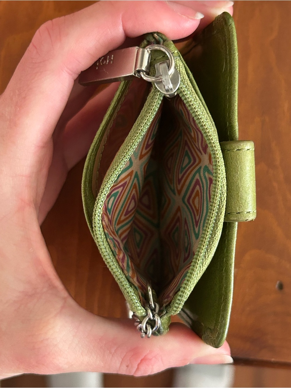 HOBO Olive Green Leather Card Wallet with Chain Key Clip - Picture 7 of 7